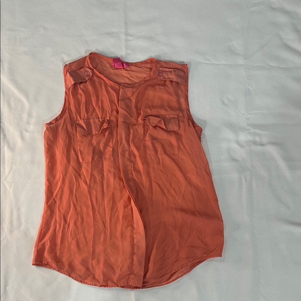 Women's Orange Sleeveless Button-Trim Camisole